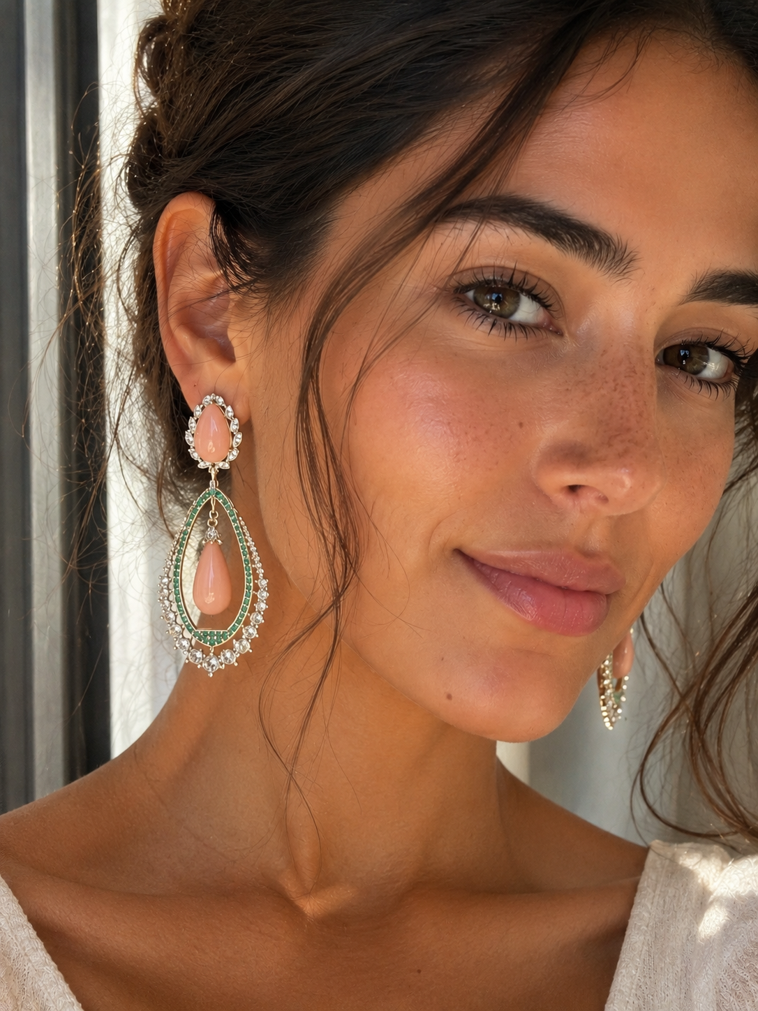 Pink Opal Natural Gemstone  & Sterling Silver Dangle Earrings