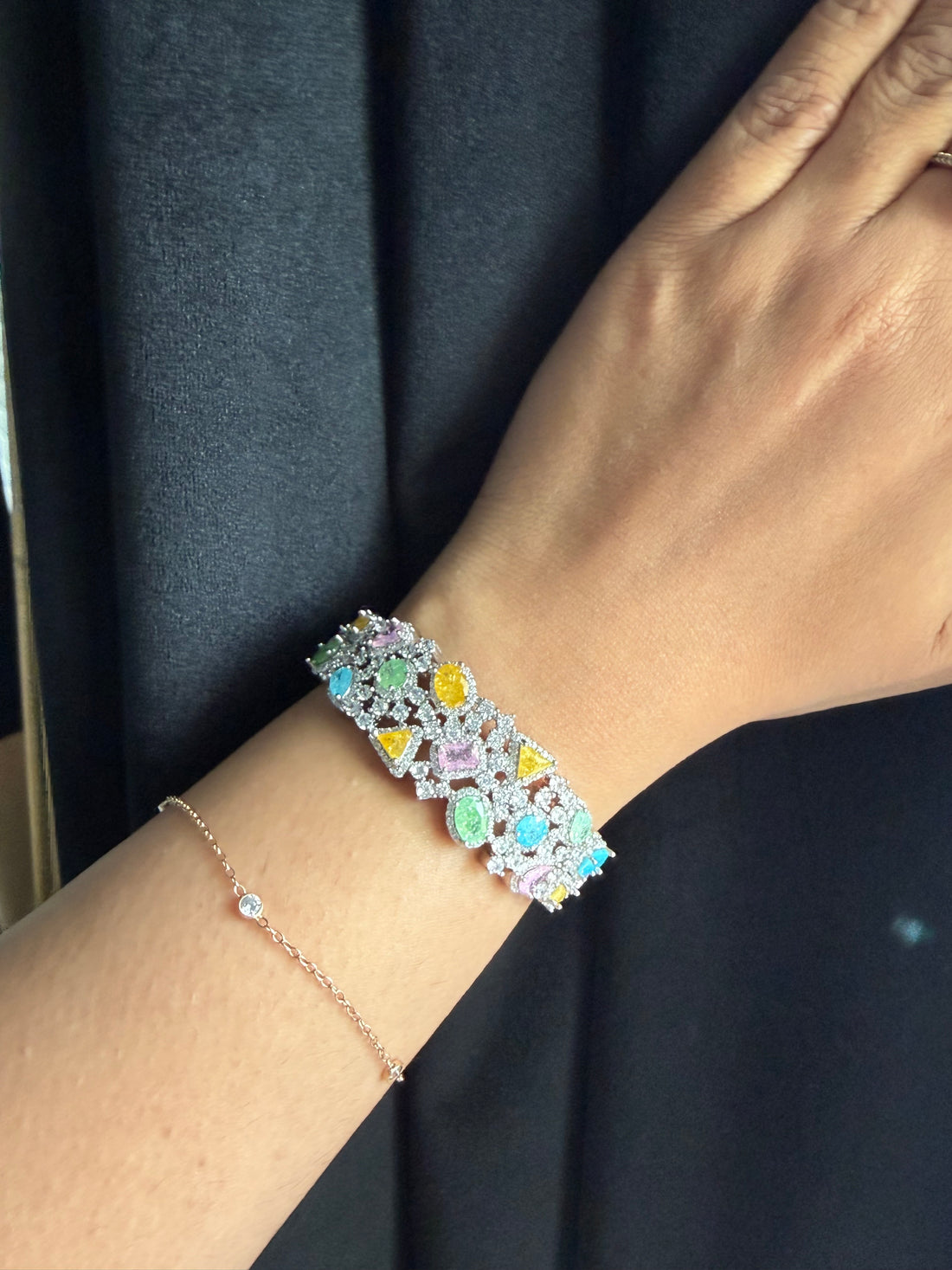 Milky Stone Cubiz Zirconia Pastel ADJUSTABLE Bangle/Handcuff