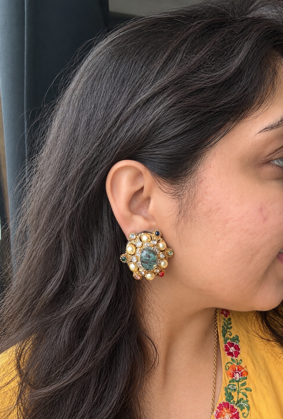 Semi-Precious Stone Pearl Stud Earrings - Rangreza Accessories
