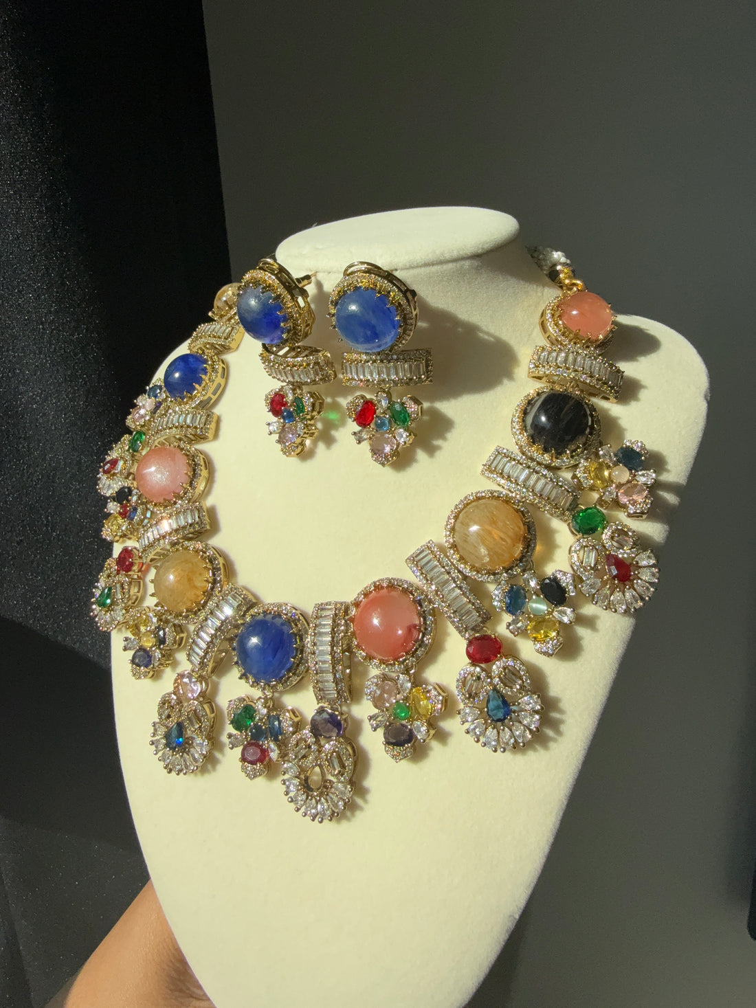 Sham Sabyasachi Inspired Semi  Precious Stone Set in Blue