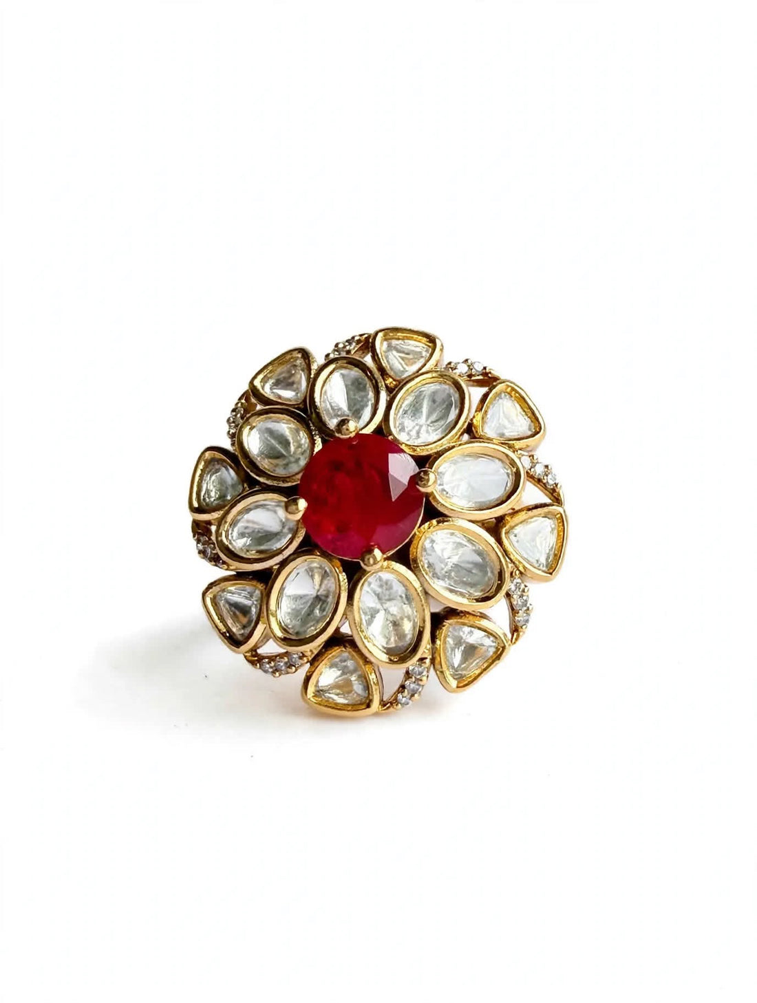 Kundan/Polki & Doublet Stone ADJUSTABLE Ring, Gold Plated