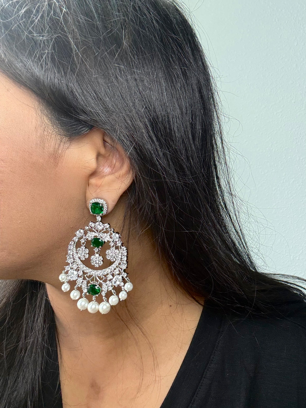 Cubic Zirconia Pearl Chandbali Earrings - Rangreza Accessories