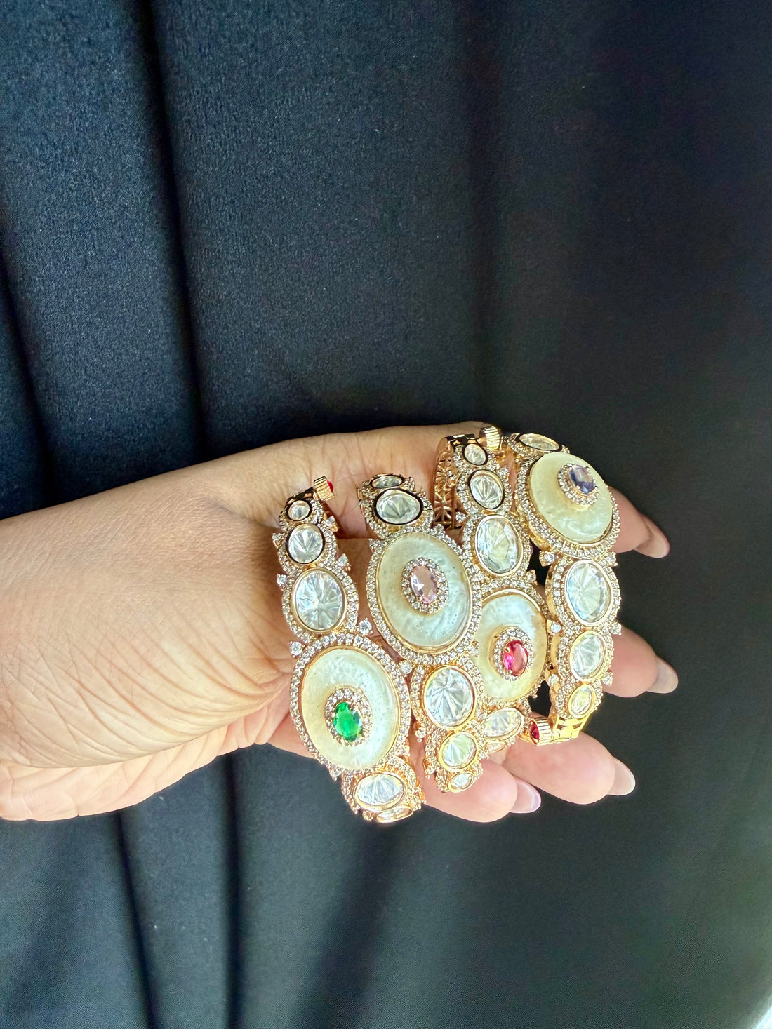 Mother Of Pearl & Tayani Kundan Bracelet, 10k Gold Plated