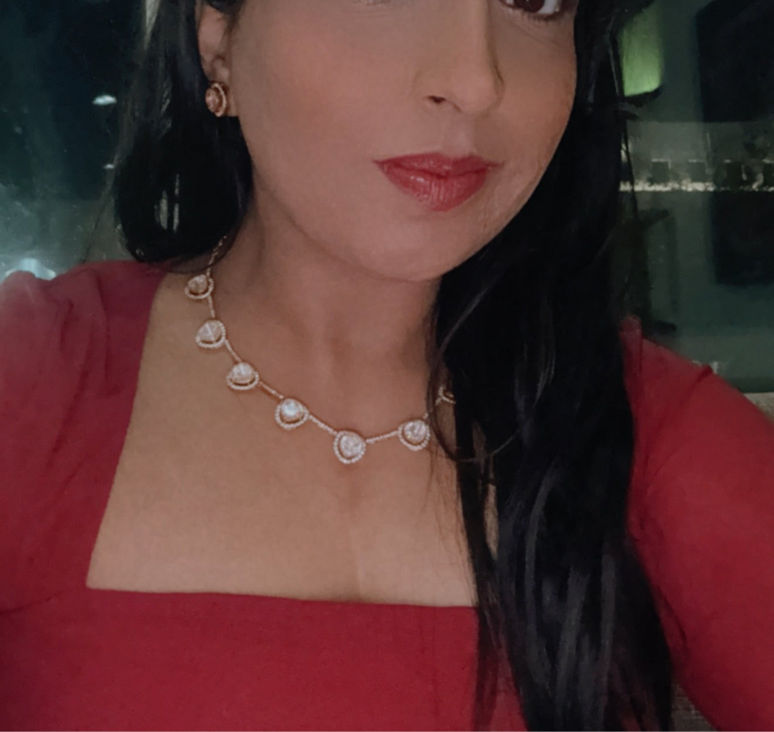 Reena 15k Gold Plated Moissanite Necklace Set w Studs