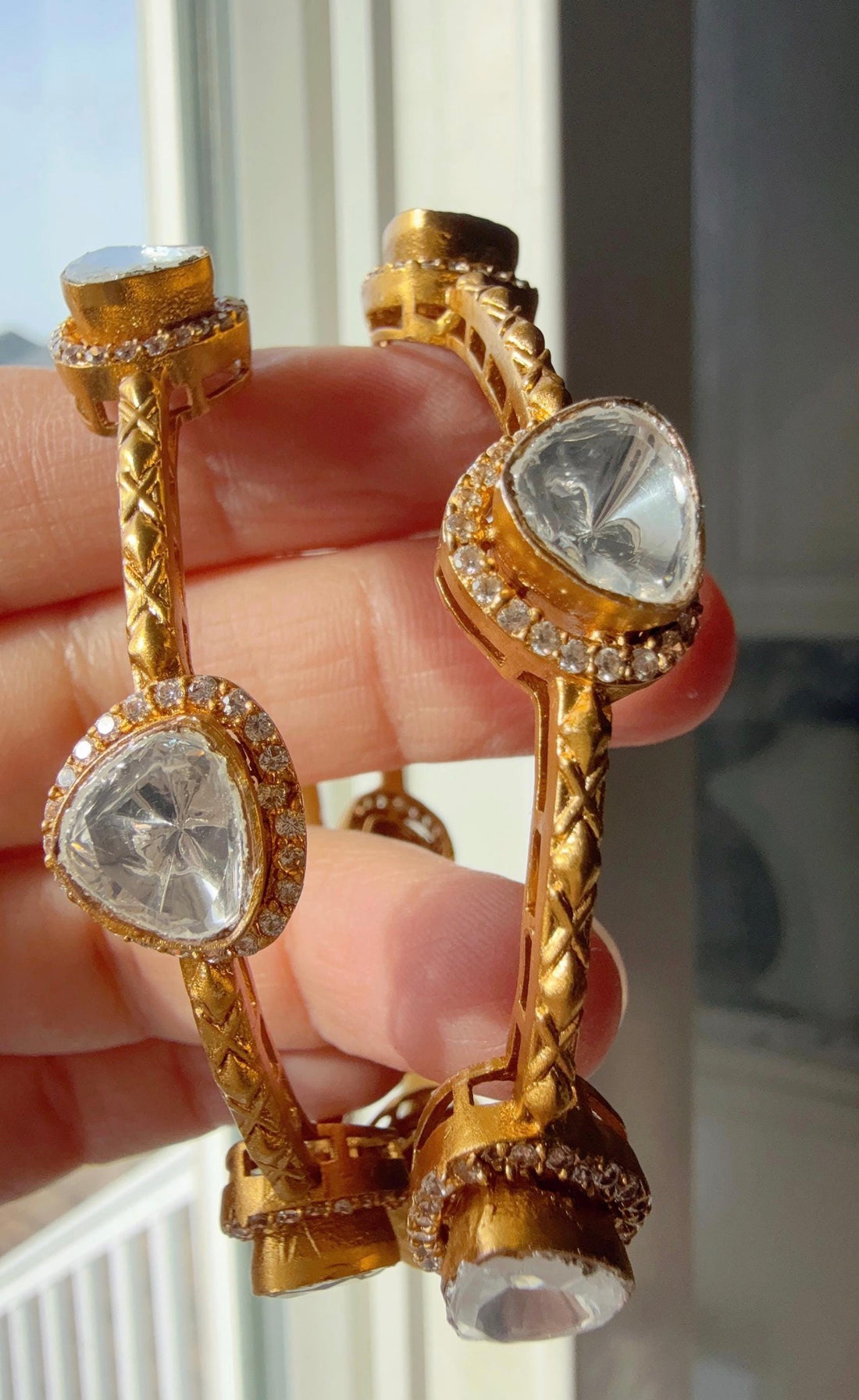 Kashis Gold Plated Moissanite Polki Bangle Set