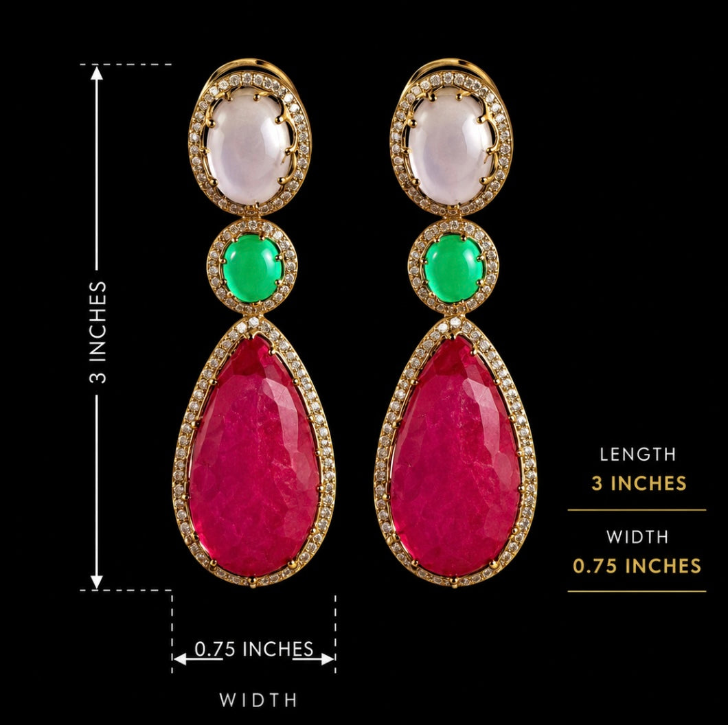 Naina Doublet Stone Earrings w Bird Motif