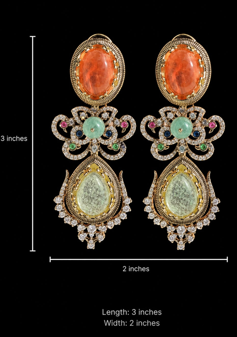 Heer Semi Precious Stone Earrings w Cubic Zirconia & 10k Gold Plated
