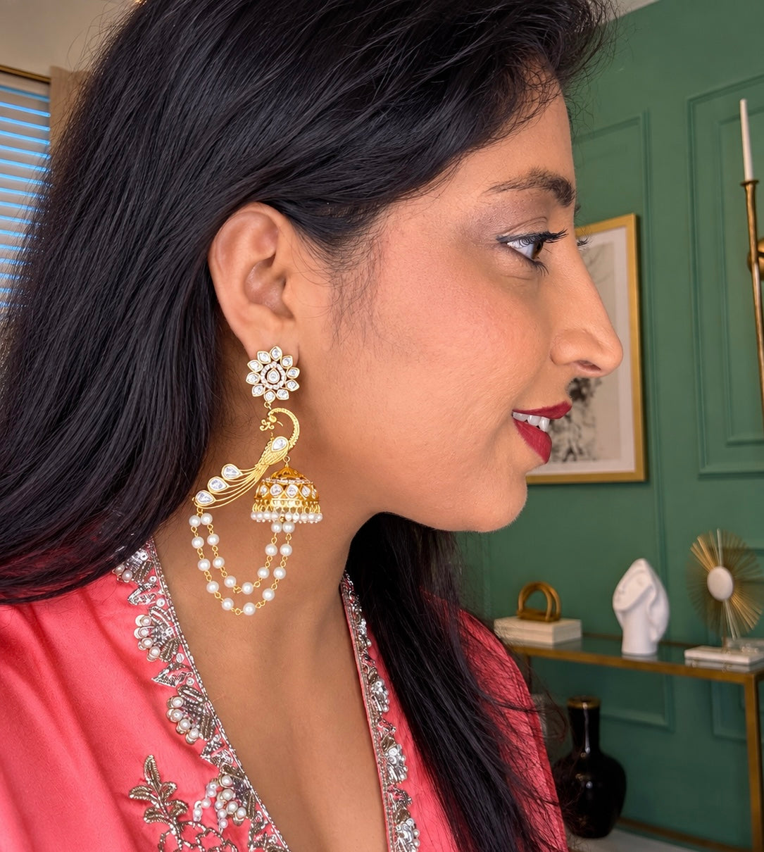 Moissanite Pearl Jhumka Earrings - Rangreza Accessories