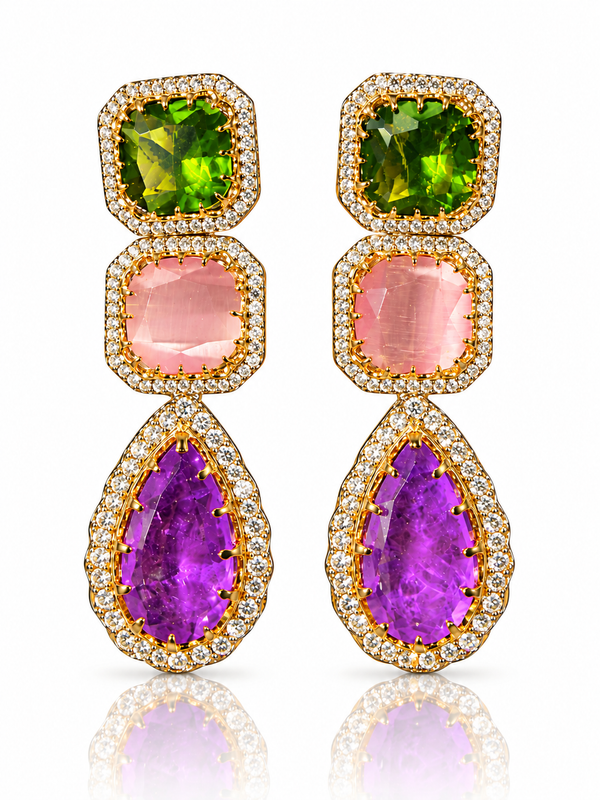 Zaryab Doublet Stone Earrings, 10K Gold Plated, Palm Tree Motif