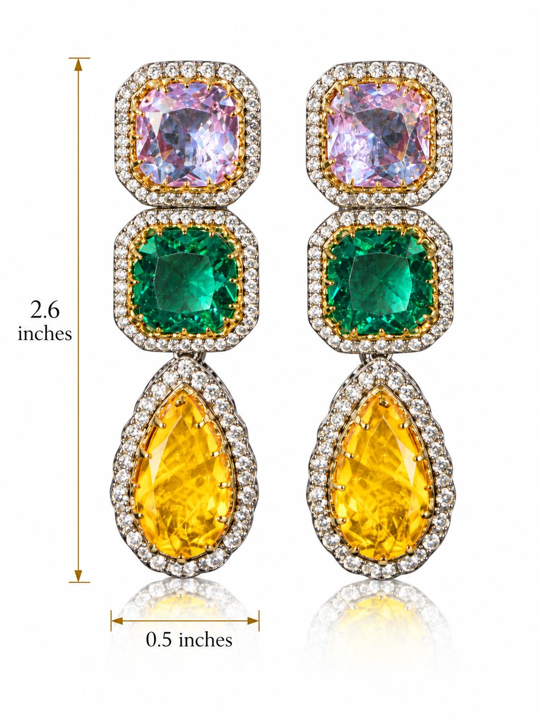 Zaryab Doublet Stone Earrings, 10K Gold Plated, Palm Tree Motif