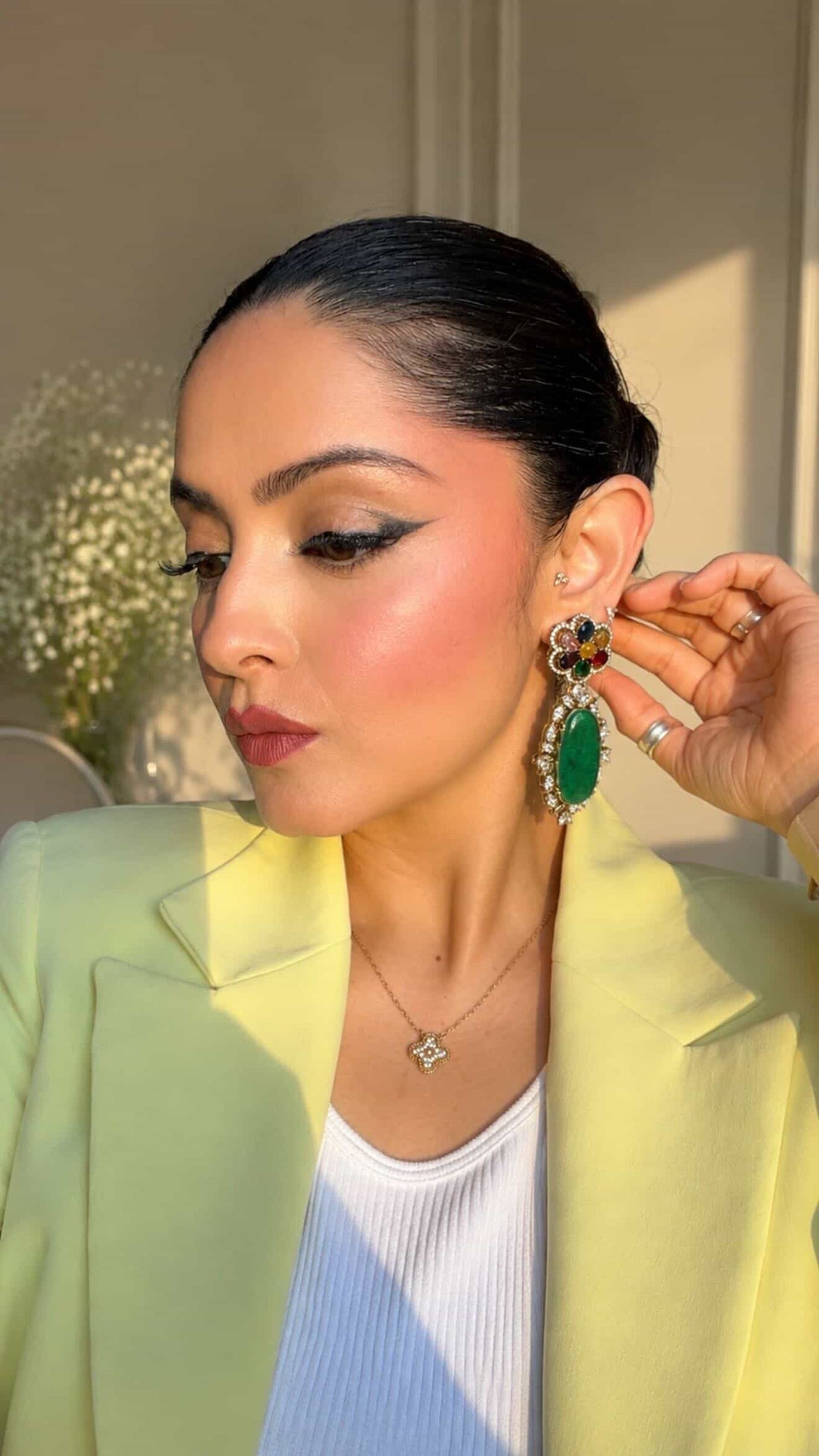 Meena Bird Motif Earrings w Moissanite stone, Doublet Stone & 10k Gold Plated