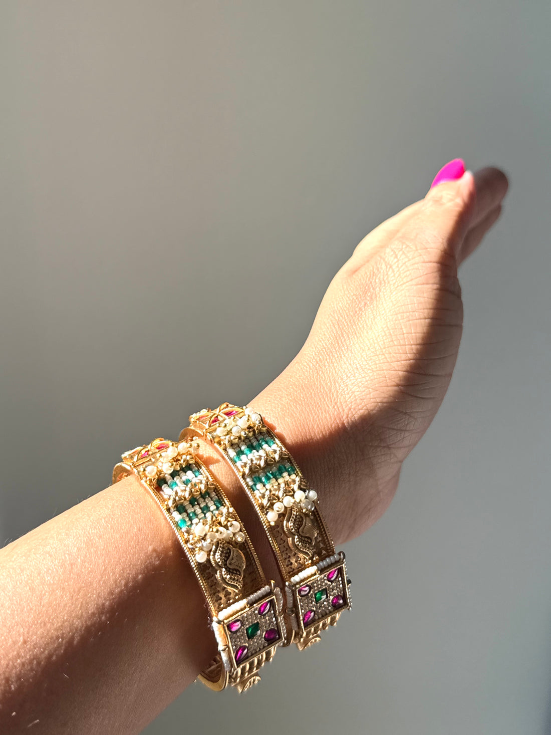 Premium Brass Traditional Openable Set of 2 Bangles w Pirohi Work