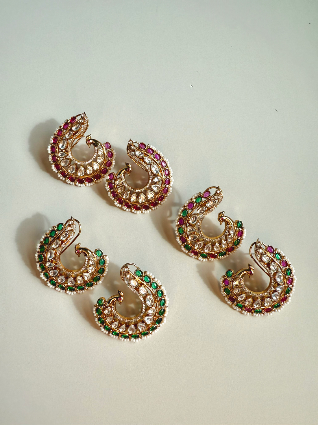 Morni Moissanite & Pota Doublet Earring Hoops w Pirohi Work, 10k gold plating