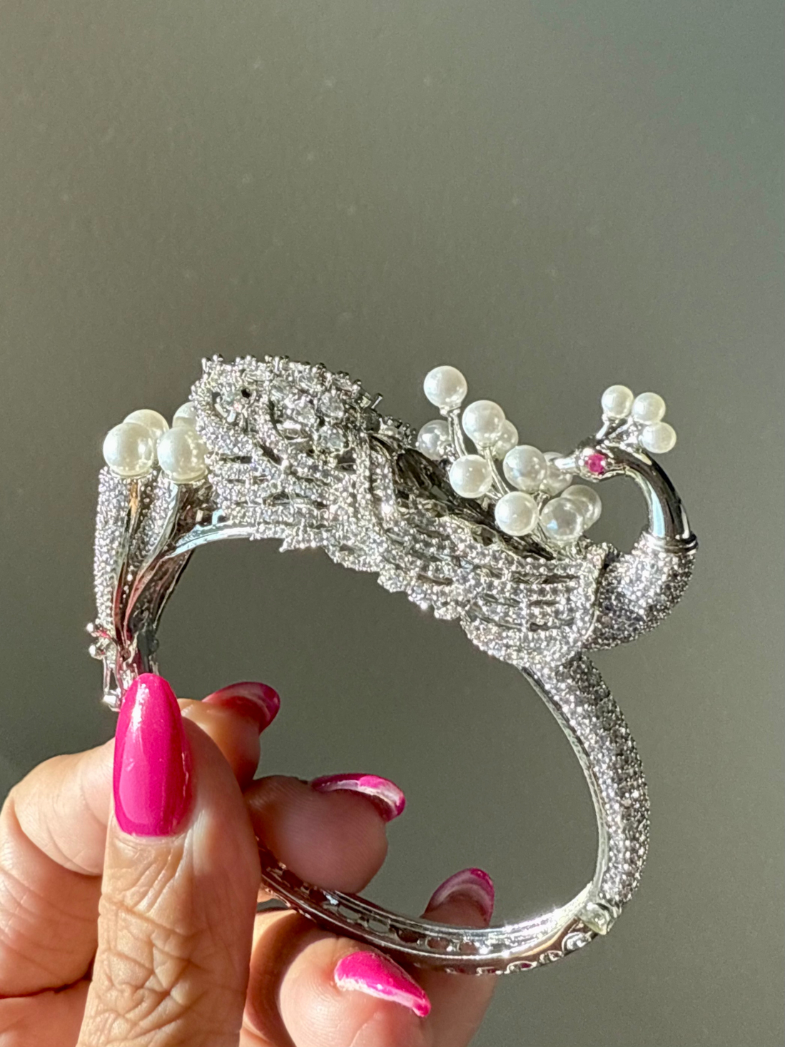 Peacock Openable Bangle in Sterling Silver w Cubic zirconia