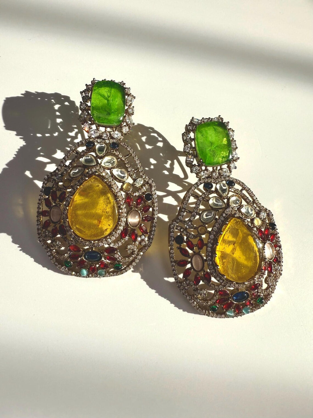 Aliya Statement Earrings w Doublet stone, Lightweight Premium Quality