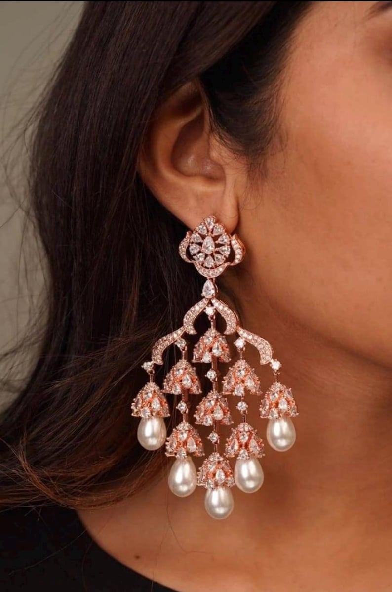 Roshini Cubic Zirconia Chandelier Earrings, Trendy wedding jewelry