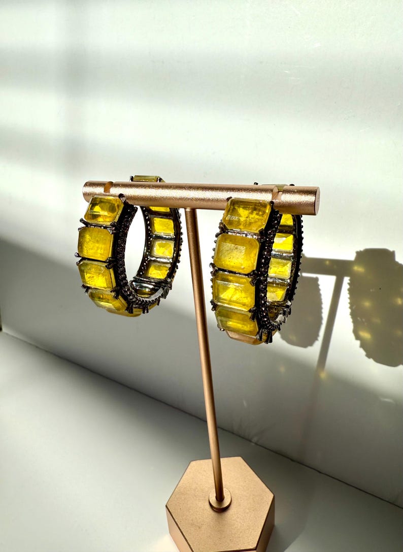 Doublet Stone Hoop Earrings w Cubic Zirconia in Victorian Polish