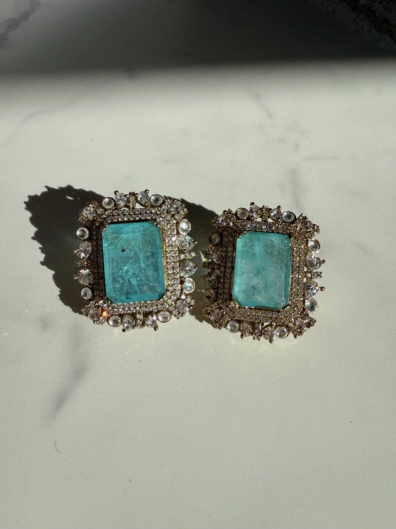 Oversized Doublet Stud Earrings w Cubic Zirconia,