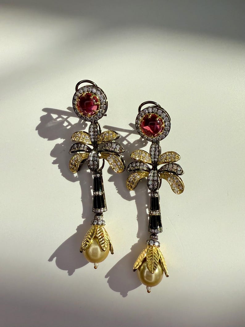 Doublet Stone Pearl Statement Earrings - Rangreza Accessories
