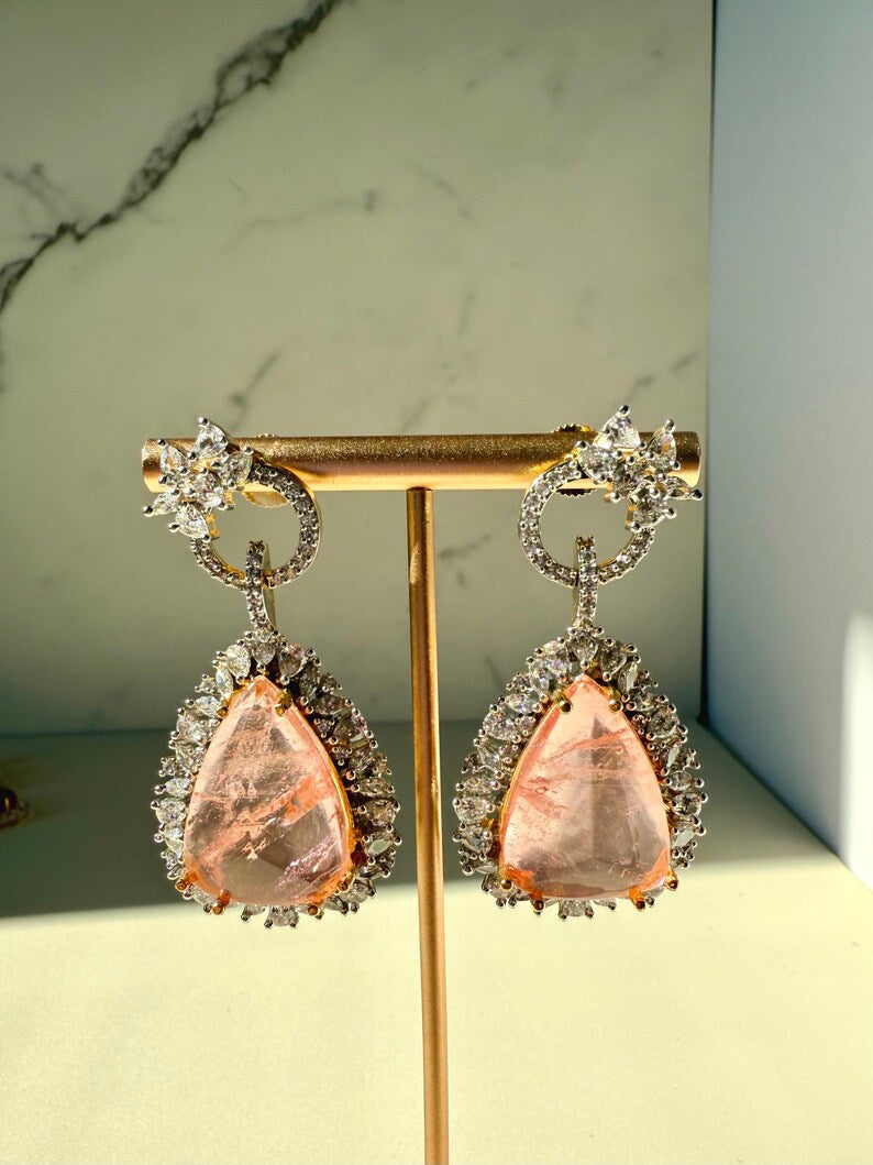 Moissanite & Doublet Stone Earrings, 10k Gold Plated