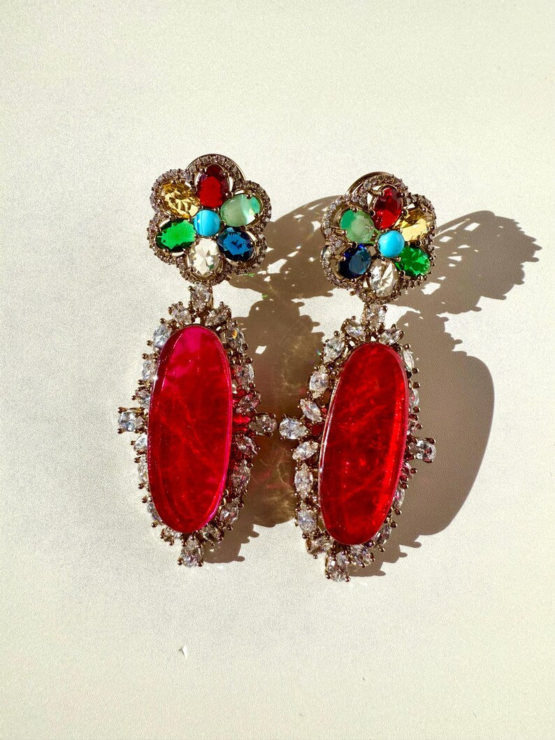 Meena Bird Motif Earrings w Moissanite stone, Doublet Stone & 10k Gold Plated