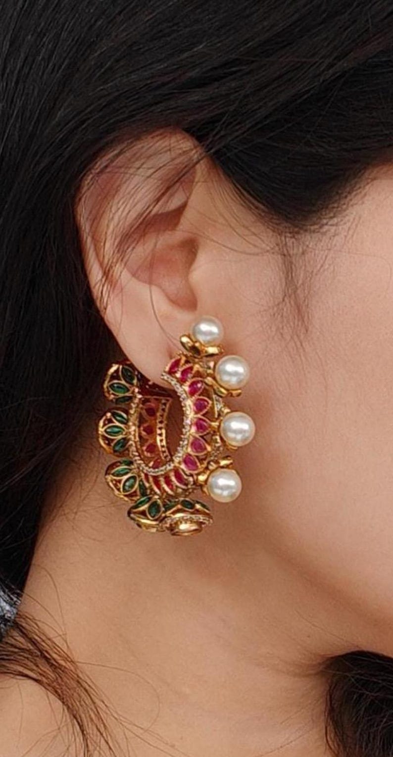 Medium Moissanite Bali Hoops, Trending Indian Amrapali Earrings